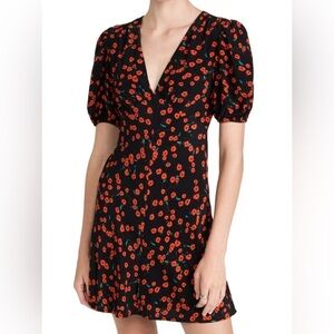 Staud Milla Poppy Field floral mini dress v neck summer size 12
